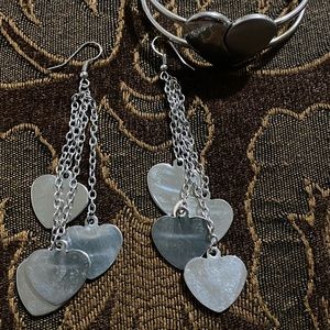 Dangle heart earrings and heart bracelet
